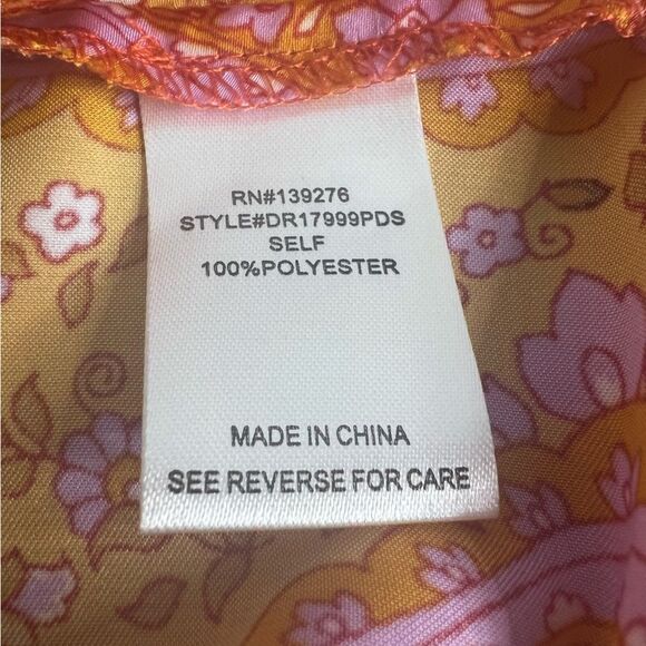 DR2 Kimono Duster Caftan Womens S/M Orange Paisley Floral Satin Boho Cover Up - Picture 5 of 6